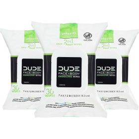 DUDE Wipes Face and Body Wipes, 3 Pack, 90 Wipes