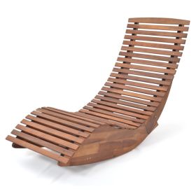 Outdoor Acacia Wood Rocking Chair with Widened Slatted Seat and High Back
