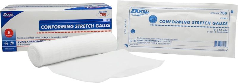 Conforming Stretch Gauze 6 inch x 4.1 Yards. Pack of 6 Conforming Bandages. Rayon/Poly Knitted Stretch Gauze. Sterile Bandages. Comfortable and Gentle
