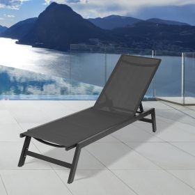 Outdoor Chaise Lounge Chair; Five-Position Adjustable Aluminum Recliner; All Weather For Patio; Beach; Yard; Pool(Grey Frame/Black Fabric)