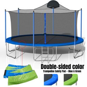 14FT Trampoline for Adults & Kids with Basketball Hoop, Outdoor Trampolines w/Ladder and Safety Enclosure Net for Kids and Adults,Double-side Color co
