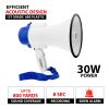 5 Core Megaphone Bull Horn 30W Loud Speaker 800 Yards Range Portable Bullhorn w Recording Volume Control Siren Noise Maker for Kids and Adults for Coa