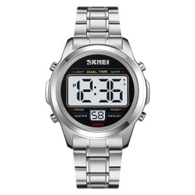 Men's Watch Multifunctional Waterproof Luminous Electronic (Option: Silver Case White Machine)