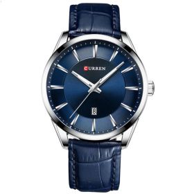 Men's Business Belt Calendar Waterproof Quartz Watch (Color: Blue)
