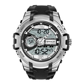 Men's Large Dial Waterproof Watch Personality Electronic Watch Fashion Trend (Option: Black silver)