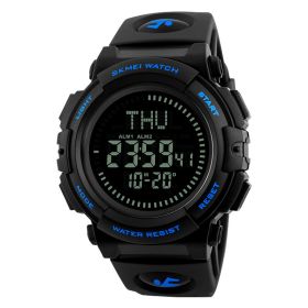 Moment Beauty Fashion Multifunctional Men's Watch Outdoor Compass Digital Watch (Color: Blue)