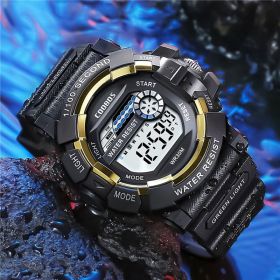 Waterproof Sports Electronic Luminous Men's And Women's Watch (Option: Black¬†Gold-1style)