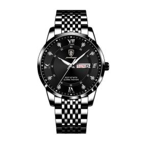 Waterproof Luminous Calendar Korean Quartz Watch (Option: Black shell black face)