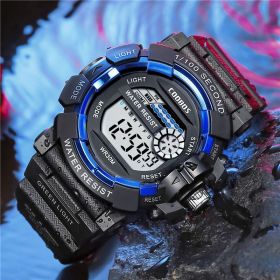 Waterproof Sports Electronic Luminous Men's And Women's Watch (Option: Black¬†Blue-1style)