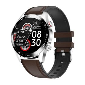 Smart Call Heart Rate Blood Pressure Blood Oxygen Health Monitoring Mode Business Sports Bracelet (Option: Silver brown leather)