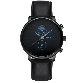 Leather Belt Two Eye Ultra-thin Quartz Men's Watch (Option: H)