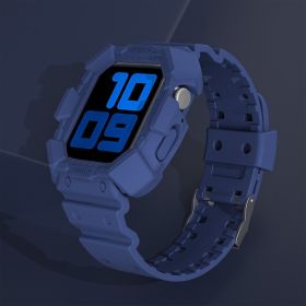 Compatible with Apple, Suitable For Iwatch6 Apple Watch Strap Silicone Creative Watch Case With One (Option: Navy Blue-38mm)