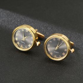 Men's Light Luxury Clock Cufflinks Fashion French Rotatable Golden Cuff (Option: Gray-18K)