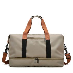 Foldable Waterproof Gym Bag Carry Duffel Bag for Sports and Travel (Color: Khaki)