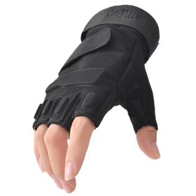 Outdoor Tactical Gloves Airsoft Sport Gloves Half Finger Military Men Women Combat Shooting Hunting Fitness Fingerless Gloves (Color: Black, Gloves Size: L)