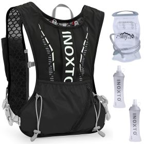Sport Hydration Vest Running Backpack with 15oz 50oz Water Bladder Adjustable Strap Storage Bag for Trail Running Marathon Race Hiking (Color: Black)