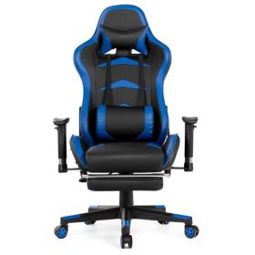 Massage Gaming Chair with Footrest (Color: Blue)