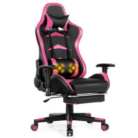 Massage Gaming Chair with Footrest (Color: Pink)