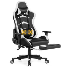 Massage Gaming Chair with Footrest (Color: White)