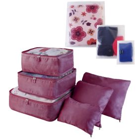 9Pcs Clothes Storage Bags Water-Resistant Travel Luggage Organizer Clothing Packing Cubes (Color: Burgundy)