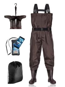 BELLE DURA Fishing Waders Chest Waterproof Light Weight Nylon Bootfoot Waders for Men Women with Boots (Color: Brown, size: Men 13 / Women 15)