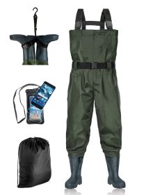 BELLE DURA Fishing Waders Chest Waterproof Light Weight Nylon Bootfoot Waders for Men Women with Boots (Color: Army Green, size: Men 13 / Women 15)