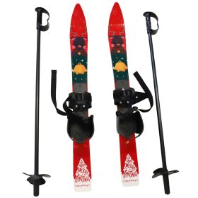 Snow Ski and Pole Set with Bindings 25.6" Ski Boards for Kids Age 2-4 Beginners, Blue (Color: Red)