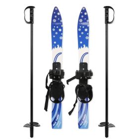 Snow Ski and Pole Set with Bindings 25.6" Ski Boards for Kids Age 2-4 Beginners, Blue (Color: Blue)
