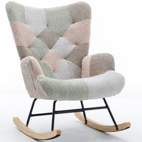 Modern Patchwork Accent Chair with Solid Wood Armrest and Feet, Mid-Century Modern Accent Sofa, Fabric Sofa Chair for Living Room Bedroom Studio, Comf (Material: Teddy, Color: Multicolor)