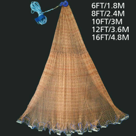 6FT/8FT/10/FT/12FT/16FT Heavy Duty Fishing Net with Nylon Mesh Easy to Throw (Net Size: 10FT Dia x 0.47in Mesh, Style: Tire Line W/ No Ring)