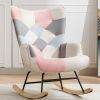 Modern Patchwork Accent Chair with Solid Wood Armrest and Feet, Mid-Century Modern Accent Sofa, Fabric Sofa Chair for Living Room Bedroom Studio, Comf