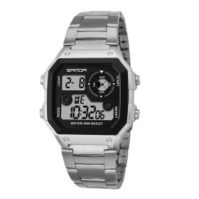 Men's Steel Band Waterproof Multi-function LED Watch Sports (Color: Silver)