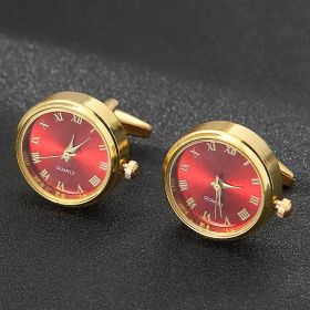 Men's Light Luxury Clock Cufflinks Fashion French Rotatable Golden Cuff (Option: Red-18K)